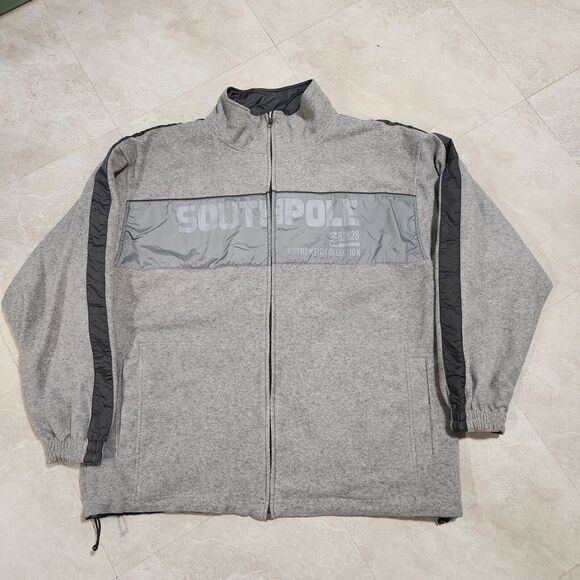 VTG Y2K Southpole Mens 2XL Reversible Spellout Fleece Bomber Jacket Streetwear - Picture 3 of 15